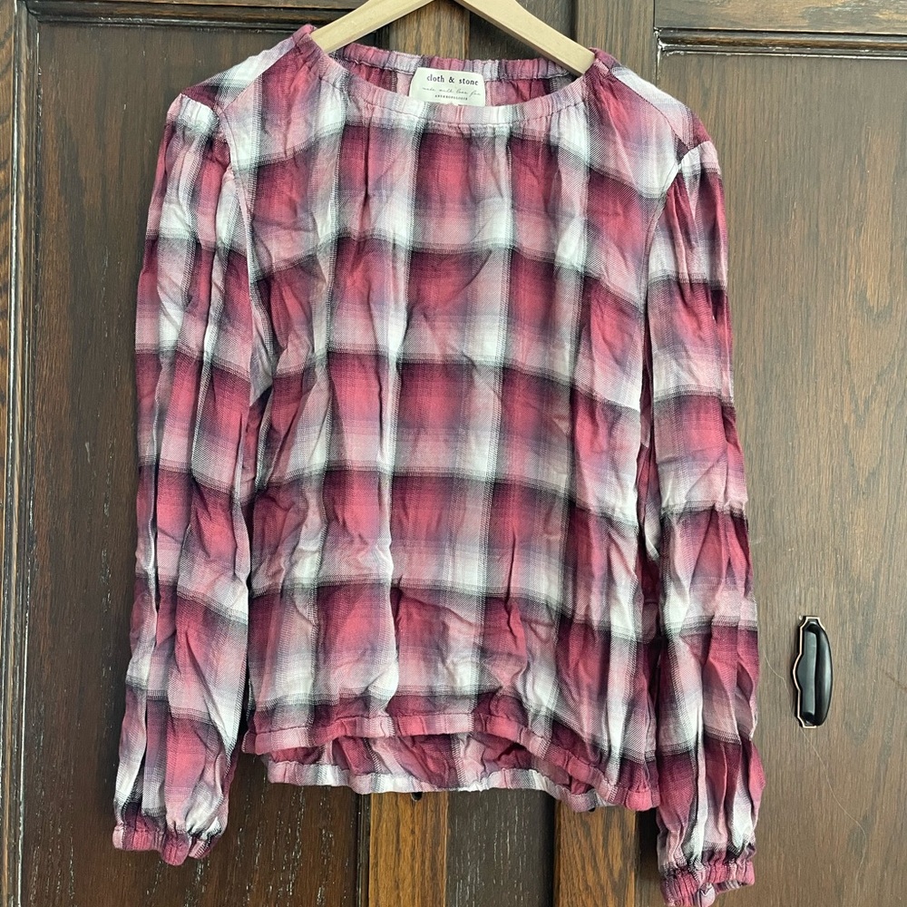 Cloth & Stone Pink Plaid Blouse